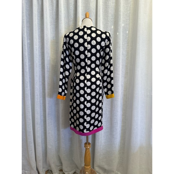 1990's black and white polka dot wrap style silk dress - Picture 4 of 9
